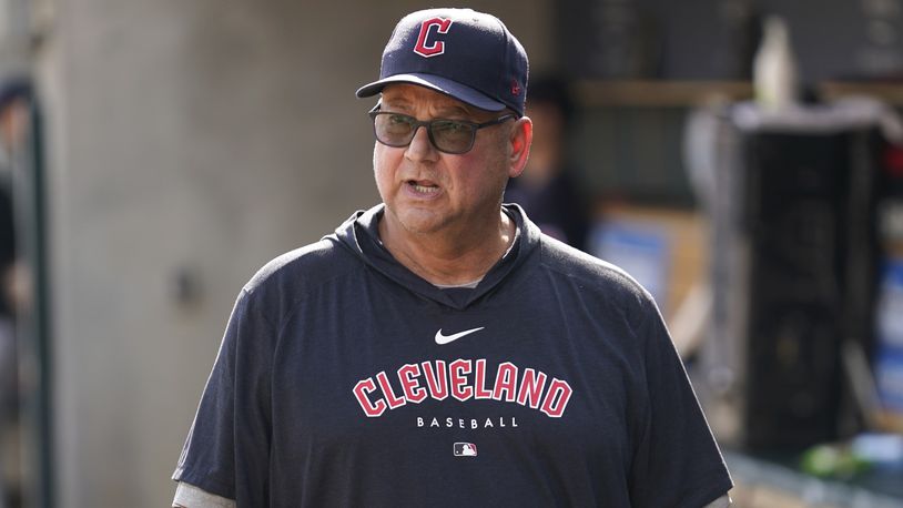 Cleveland Guardians manager Terry Francona looks on before the first inning of a baseball game against the Detroit Tigers, Sunday, Oct. 1, 2023, in Detroit. (AP Photo/Paul Sancya)