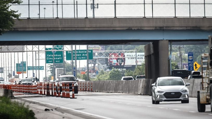 A construction worker was struck and killed Thursday morning, July 20, 2023, on U.S. 35 West near the Woodman Drive overpass in Riverside. JIM NOELKER/STAFF