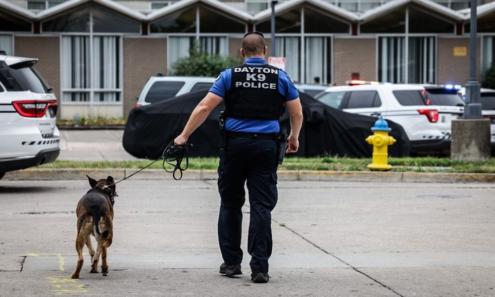 Dayton police are investigating a shooting at Park Manor apartment complex late Wednesday morning on June, 26, 2024. JIM NOELKER / STAFF