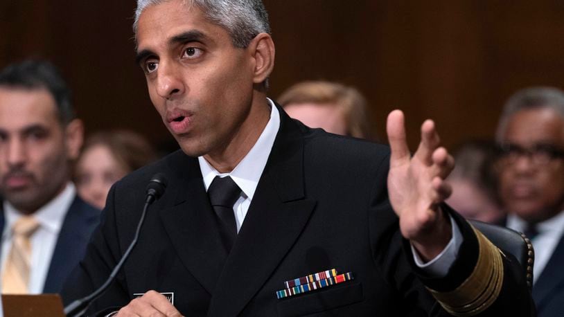 U.S. Surgeon General Dr. Vivek Murthy testifies during a Senate Health, Education, Labor and Pensions Committee hearing on Capitol Hill in Washington Thursday, June 8, 2023. (AP Photo/Jose Luis Magana)