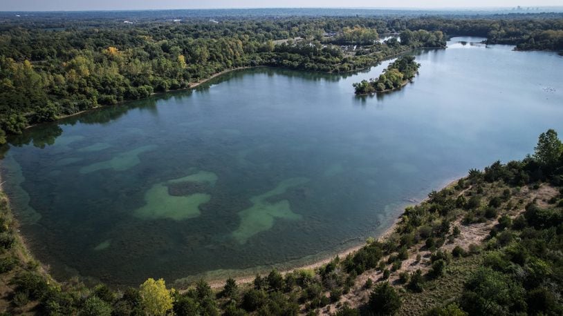 A drone from the Trotwood crews searching for the missing swimmer at Madison Lakes Park in Trotwood.

JIM NOELKER/STAFF