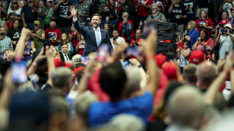  Sen. JD Vance (R-Ohio), Donald Trump’s vice-presidential running mate, arrives at a campaign rally at the Van Andel Arena in Grand Rapids, Mich., July 20, 2024. (Haiyun Jiang/The New York Times) 