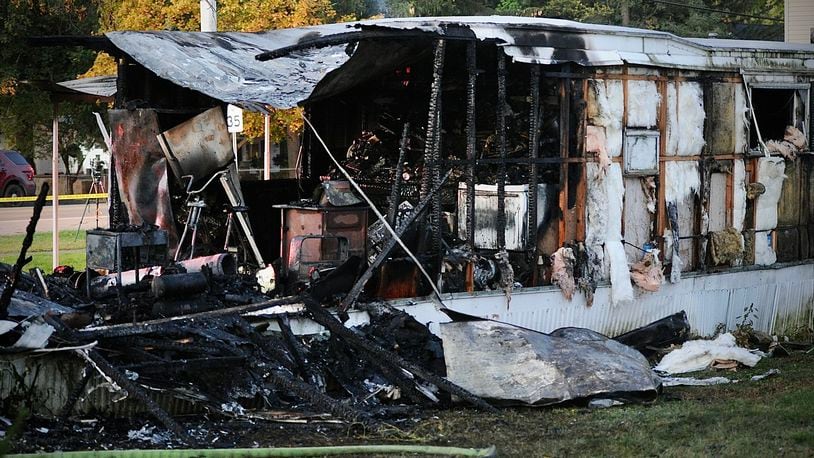 Fatal trailer fire on Main Street in Donnelsville early Tuesday morning October 24, 2023. MARSHALL GORBY \STAFF