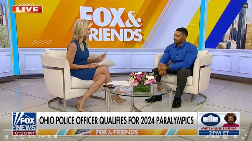 Dayton police officer Byron Branch appeared on Fox and Friends to talk about his upcoming trip to Paris to compete in the 2024 Paralympic Games. PHOTO COURTESY FOX AND FRIENDS