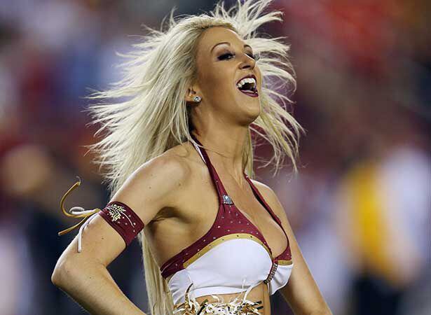 Washington Football Team cheerleader perform during the preseason