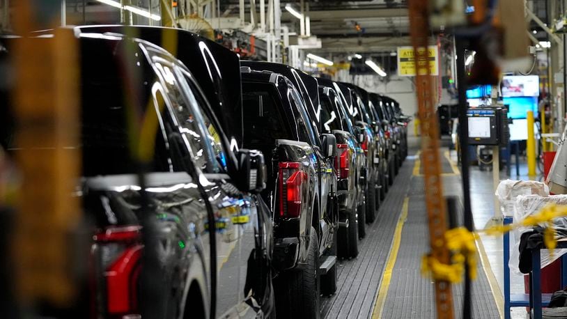 FILE - 2024 Ford F-150 trucks are assembled at Ford's Dearborn Truck Plant on April 11, 2024, in Dearborn, Mich. On Thursday, June 27, 2024, the government issues the third and final estimate of economic growth – the gross domestic product – in the January-March quarter. (AP Photo/Carlos Osorio, File)