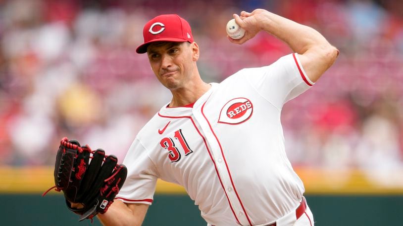Cincinnati Reds pitcher Brent Suter throws in the sixth inning of a baseball game against the Boston Red Sox in Cincinnati, Sunday, June 23, 2024. (AP Photo/Jeff Dean)