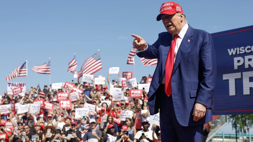 Republican presidential candidate former President Donald Trump walks to the podium at a campaign event Tuesday, June 18, 2024, in Racine, Wis. (AP Photo/Jeffrey Phelps)