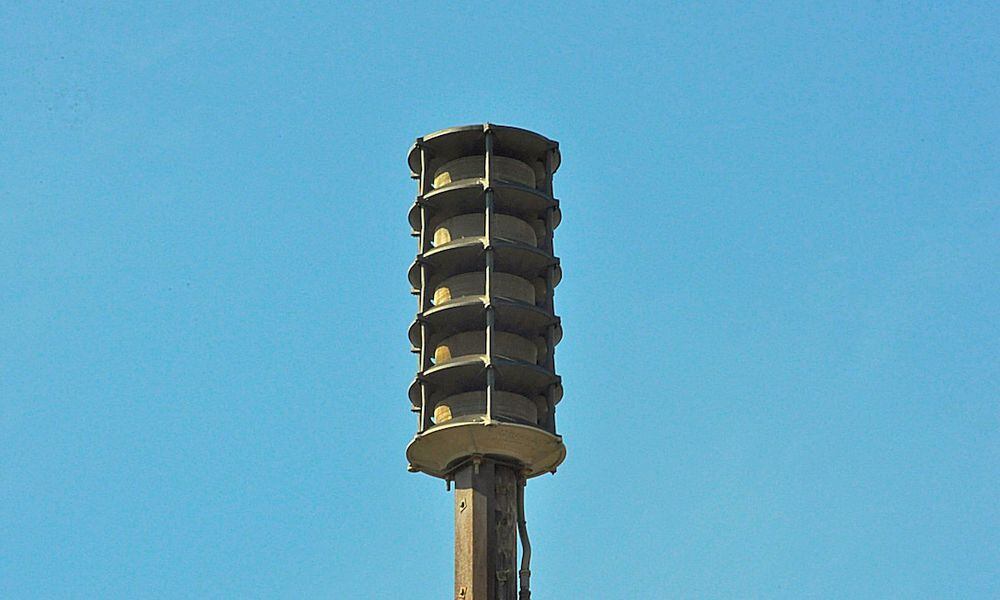 A file photo of Wright-Patterson Air Force Base's Giant Voice speakers and alert siren.