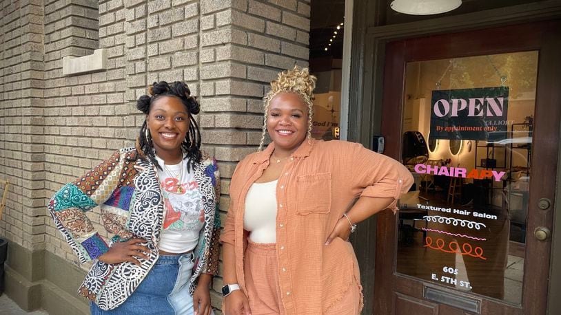 Chairapy, a textured hair salon, is located at 605 E. Fifth St. in Dayton's Oregon District. Pictured (left to right) is Salon Manager Morgan Scott and Owner Asha Parson. NATALIE JONES/STAFF