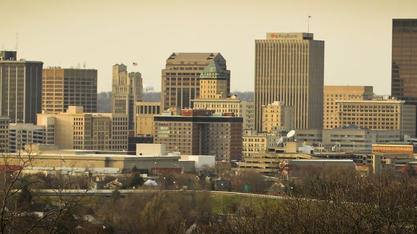The city of Dayton skyline from the Woodland Lookout Terrace in 2012. Staff photo by Jim Witmer