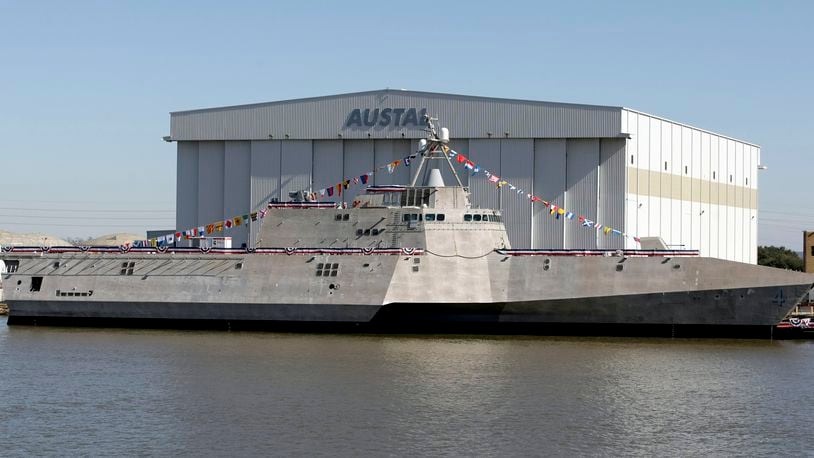 FILE - The Littoral Combat Ship Coronado sits alongside the Austal USA facilities on the Mobile River in Mobile, Ala., following christening ceremonies for the ship, Jan. 14, 2012. (G.M. Andrews/Press-Register via AP, File)