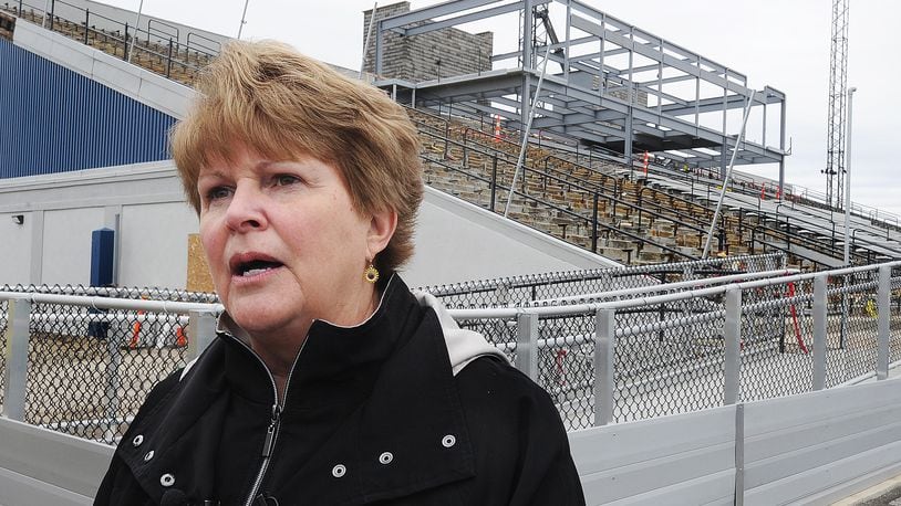 Dayton Public Schools Superintendent Elizabeth Lolli, talks Thursday April 6, 2023 about the renovations to Welcome Stadium. MARSHALL GORBY\STAFF