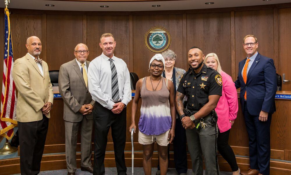 Harrison Township Fiscal Officer Craig Jones, Trustee Roland Winburn, Fire Chief Mike Crist, Tomasina Barfield, Trustee Georgeann Godsey, Javan Richardson, Trustee Danielle Bradley and Administrator Kris McClintick. | Ken Jarosik, Harrison Twp. Communications Manager