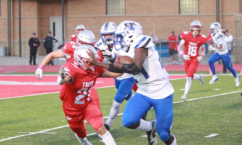 Troy Trojans play host to Xenia Buccaneers Friday, Oct. 4, 2024 at Troy Memorial Stadium in Troy. Marcus Hartman/STAFF