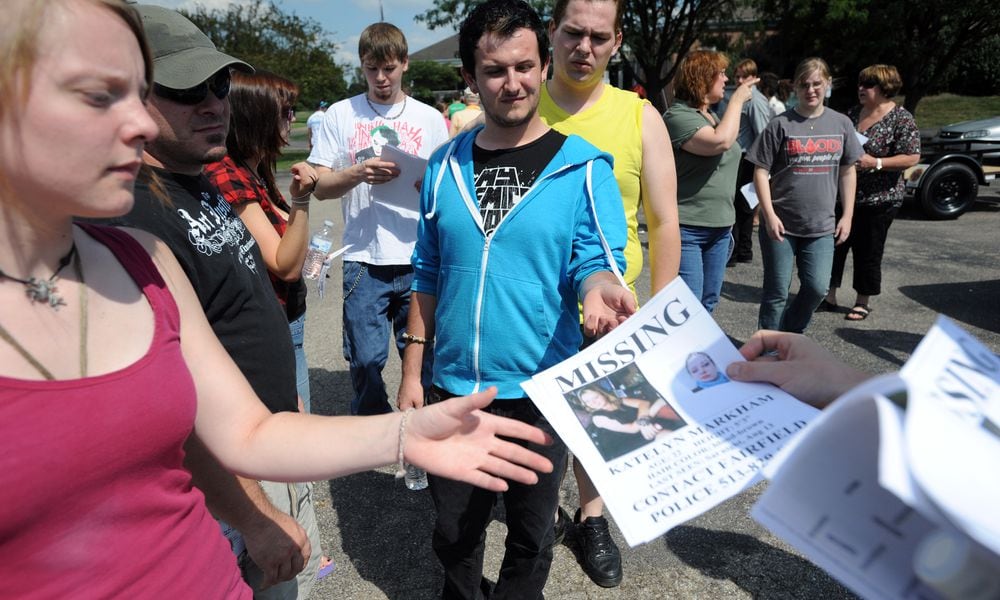 Over 100 family, friends and supporters turned out Tuesday, August 12 to help search for clues in the disappearance of Katelyn Markham, 22, who was last heard from on Sunday. Staff photo by Samantha Grier.