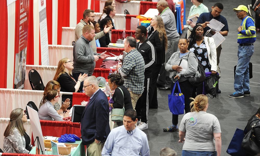 The Montgomery County Workforce Development Services hosted their Spring Job Fair Thursday, April 27, 2023 at the University of Dayton Arena. Job seekers had the opportunity to meet with nearly 150 local employers and explore a variety of jobs. MARSHALL GORBY\STAFF