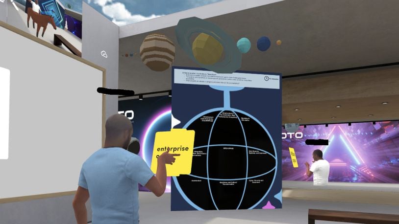 Image shows a representation of the DTO Metaverse virtual reality ecosystem. The Air Force Digital Transformation Office held its first collaborative workshop Dec. 3, uniting government experts with industry to progress digital acquisition change across the service. U.S. AIR FORCE GRAPHIC