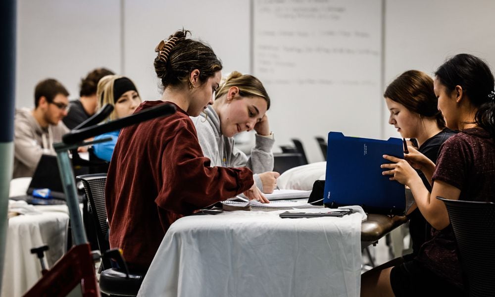 Students at Sinclair College study at the rehabilitation clinic health services center in building 14 Wednesday October 9, 2024. JIM NOELKER/STAFF