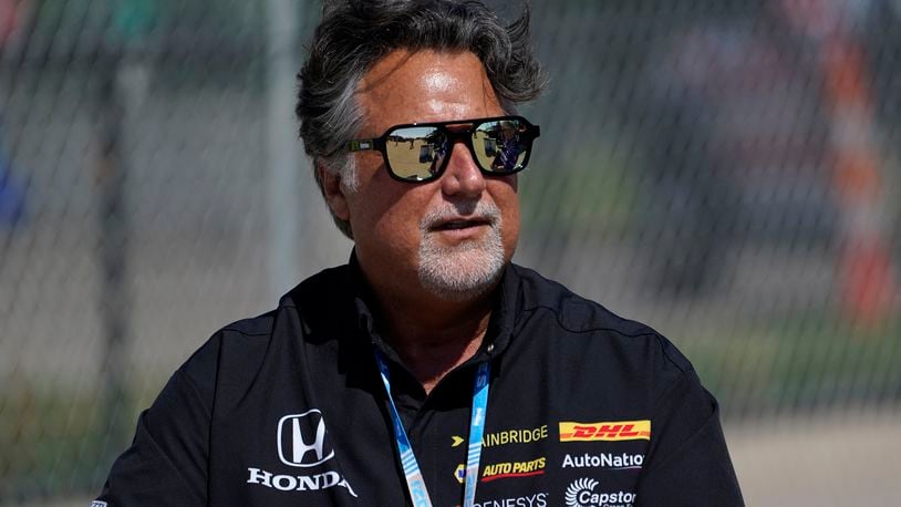 FILE - Team owner Michael Andretti looks on during practice for the IndyCar Detroit Grand Prix auto racing doubleheader on Belle Isle in Detroit, June 11, 2021. (AP Photo/Paul Sancya, File)