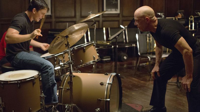 This image released by Sony Pictures Classics shows Miles Teller, left, and J.K. Simmons in a scene from "Whiplash." (Daniel McFadden/Sony Pictures Classics via AP)