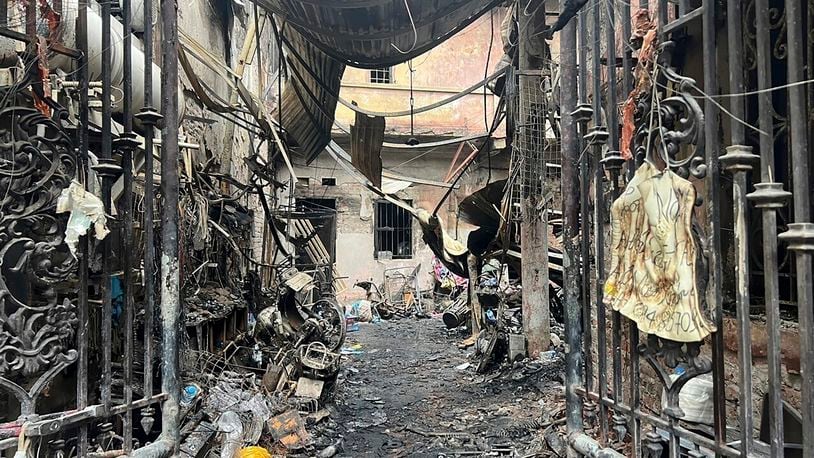 This photo shows the aftermath of a fire at a house in Hanoi, Vietnam Friday, May 24, 2024. Authorities said the fire has killed a number of people and injured a few others. (Phan Nhat Anh/VNA via AP)