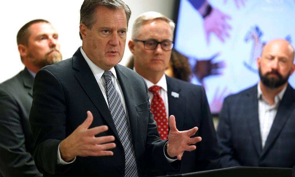 Congressman Mike Turner talks about the City of Springfield's struggles with the large numbers of Haitian immigrants Wednesday, August 7, 2024 following a meeting with city leaders and the executive staff at the Rocking Horse Center. BILL LACKEY/STAFF