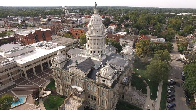 The Miami County Courthouse in Troy seen from the air. STAFF FILE