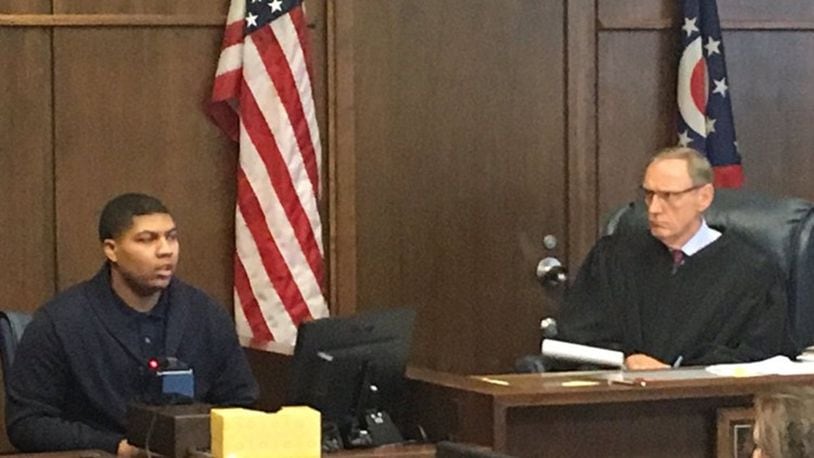 Kylen Gregory is shown testifying as Judge Dennis Langer listens. STAFF/NICK BLIZZARD