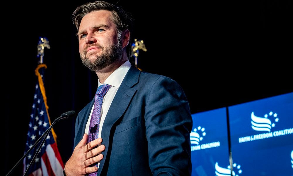  Sen. JD Vance _R-Ohio), the Republican Party’s nominee for vice president, speaks at a prayer breakfast hosted by the Faith and Freedom Coalition in Milwaukee on Thursday, July 18, 2024. (Haiyun Jiang/The New York Times) 