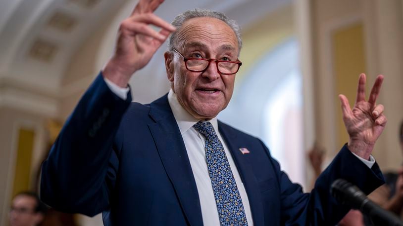 Senate Majority Leader Chuck Schumer, D-N.Y., speaks to reporters about a vote to protect rights for access to in vitro fertilization to achieve pregnancy, at the Capitol in Washington, Wednesday, June 12, 2024. (AP Photo/J. Scott Applewhite)