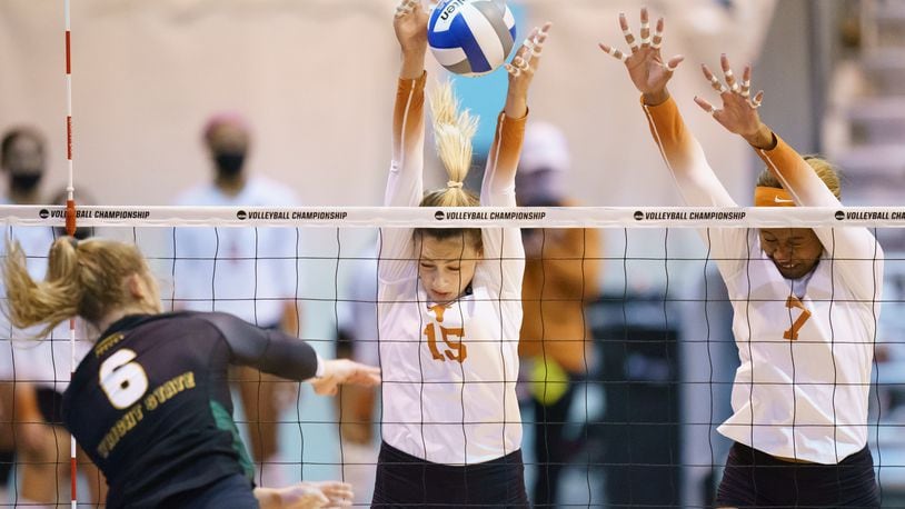 Wright State's Mallory Ladd (6) vs. Texas during the Division I Women’s Volleyball Tournament held at the CHI Health Center Omaha in Omaha, NE. Mark Kuhlmann/NCAA Photos