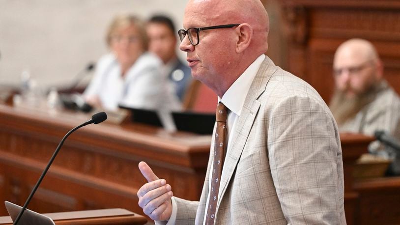 In this photo provided by Will Price, West Virginia Office of Drug Control Policy Director Dr. Stephen Loyd speaks to state lawmakers on the Joint Committee on Health during interim meetings at the state Capitol in Charleston, W.Va., Aug. 26, 2024. (Will Price/West Virginia Legislature via AP)