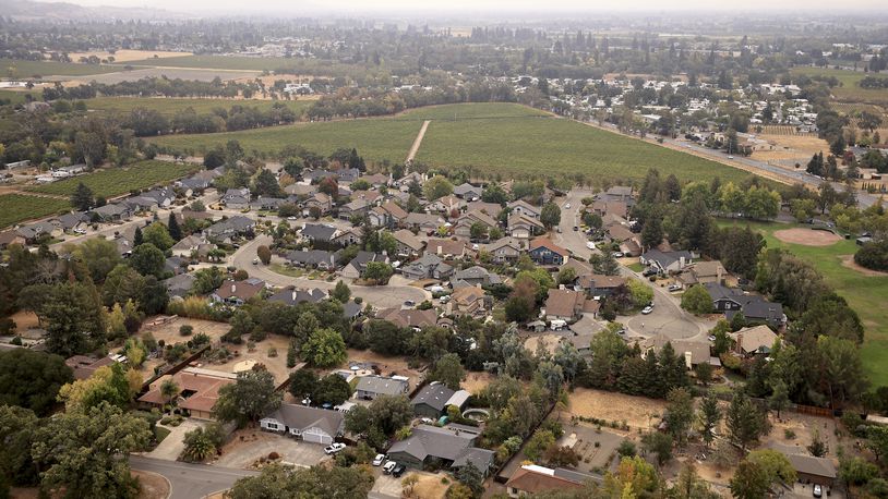 This aerial photo shows a subdivision at the site of a proposed resort and casino development, Sept. 17, 2021, near Windsor, Calif. (Kent Porter/The Press Democrat via AP)