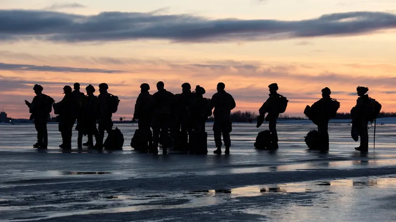 U.S. Air Force tactical air control party (TACP) specialists from Detachment 1, 3rd Air Support Operations Squadron, and combat weather Airmen assigned to Detachment 3, 1st Combat Weather Squadron, wait to board an Alaska Air National Guard C-17 Globemaster III while conducting airborne operations at Joint Base Elmendorf-Richardson, Alaska, Feb. 22, 2022. Members of the Alaska Air National Guard’s 176th Wing provided air support for the training. The Air Force special warfare Airmen conducted the training to demonstrate airborne and mission-readiness skills in Arctic conditions. (U.S. Air Force photo by Alejandro Peña)