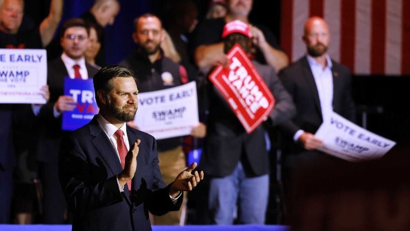 Republican vice-presidential candidate JD Vance spoke during a rally Monday, July 22, 2024. NICK GRAHAM / STAFF PHOTOGRAPHER