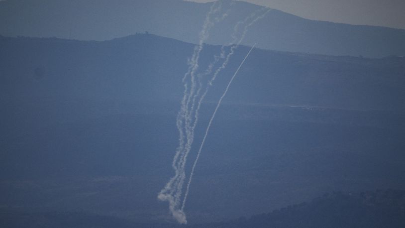 Israeli Iron Dome air defense system fires to intercept rockets that were launched from Lebanon, in northern Israel, Saturday, Sept. 21, 2024. (AP Photo/Leo Correa)