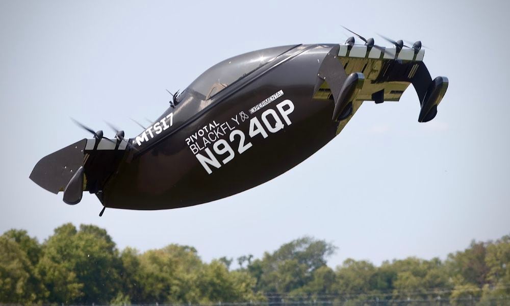 The Black Fly electric vertical takeoff and landing vehicle (eVTOL), above Springfield-Beckley Municipal Airport Wednesday Aug. 21, 2024. MARSHALL GORBY/STAFF