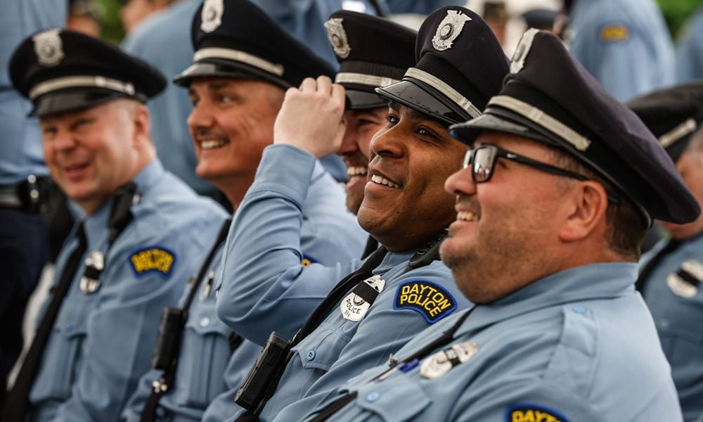 Dayton police officers attend the Montgomery County Law Enforcement Memorial Ceremony held at RiverScape May 3, 2024. JIM NOELKER/STAFF