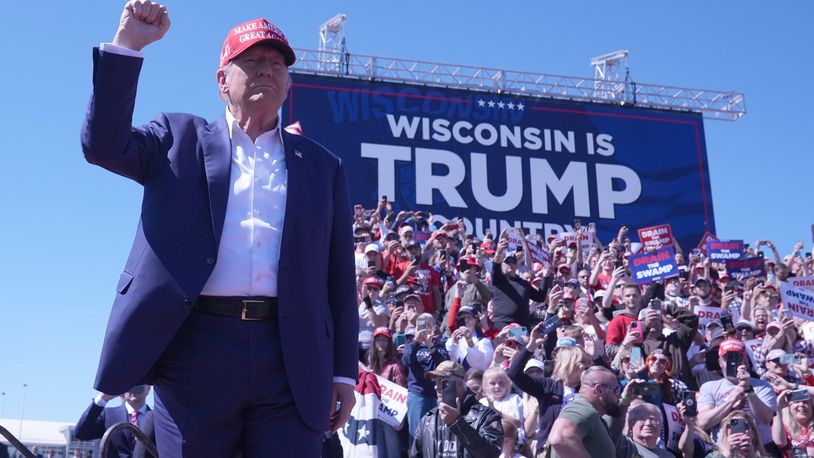 Republican presidential nominee former President Donald Trump arrives to speak during a campaign event at Central Wisconsin Airport, Saturday, Sept. 7, 2024, in Mosinee, Wis. (AP Photo/Alex Brandon)