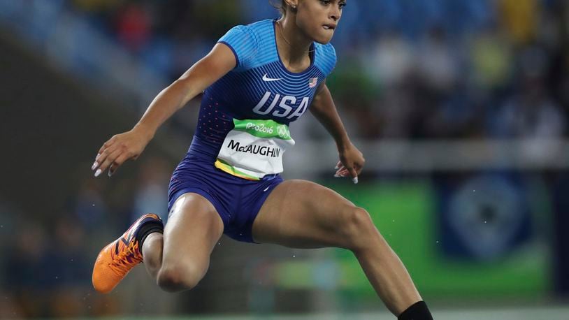 FILE - United States' Sydney McLaughlin competes in a women's 400-meter hurdles heat during the athletics competitions of the 2016 Summer Olympics in Rio de Janeiro, Brazil, Aug. 15, 2016. Sydney McLaughlin-Levrone plans on defending her title in the 400-meter hurdles at the Olympics, and has scratched from the 200 and 400-meter flat races that she had originally signed up for. The world-record holder had been entered in all three races for this month's U.S. Olympic trials, but as of Tuesday, June 18, 2024, she was listed as a “scratch” in the 200 and 400.(AP Photo/Lee Jin-man, File)