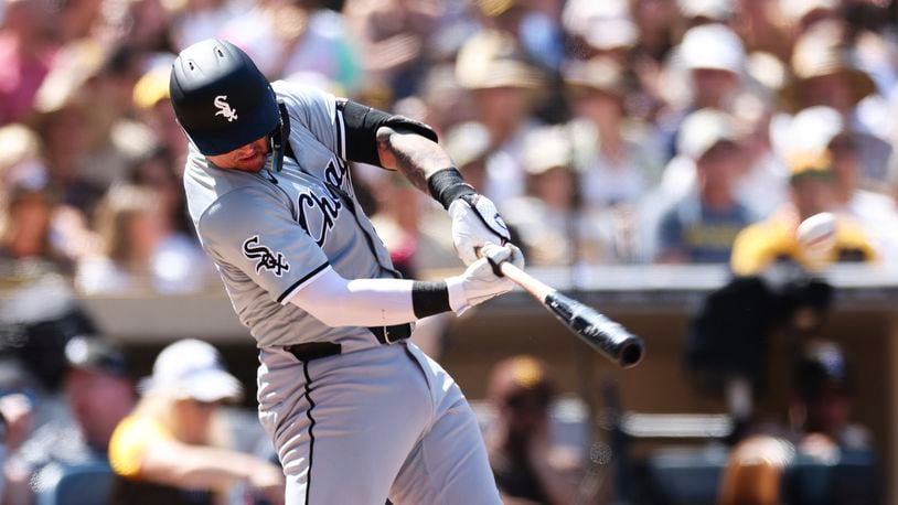 Chicago White Sox's Korey Lee hits a solo home run against the San Diego Padres in the third inning of a baseball game Sunday, Sept. 22, 2024, in San Diego. (AP Photo/Derrick Tuskan)