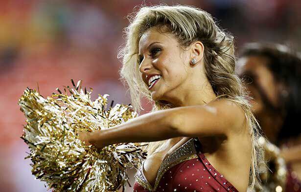 NFL cheerleader uniforms and their hairstyles throughout the