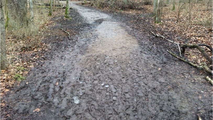 Glen Helen trails be closed at least through the weekend to prevent the widening of trails due to people going off trail to avoid mud. GLEN HELEN PHOTO