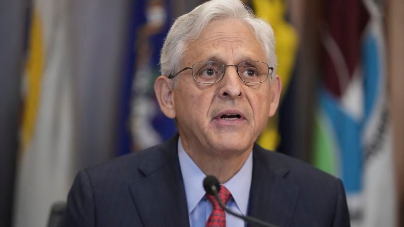 Attorney General Merrick Garland speaks during a meeting of the Justice Department's Election Threats Task Force, at the Department of Justice, Wednesday, Sept. 4, 2024, in Washington. (AP Photo/Mark Schiefelbein)