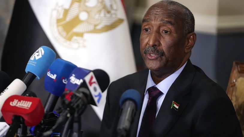 Gen. Abdel-Fattah Burhan, President of the Transitional Sovereign Council of Sudan, speaks during a news conference at the Sudan Mission to the United Nations Thursday, Sept. 26, 2024, in New York. (AP Photo/Frank Franklin II)