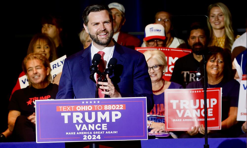 J.D. Vance speaks at a rally in Middletown on July 22, 2024. MARSHALL GORBY, STAFF