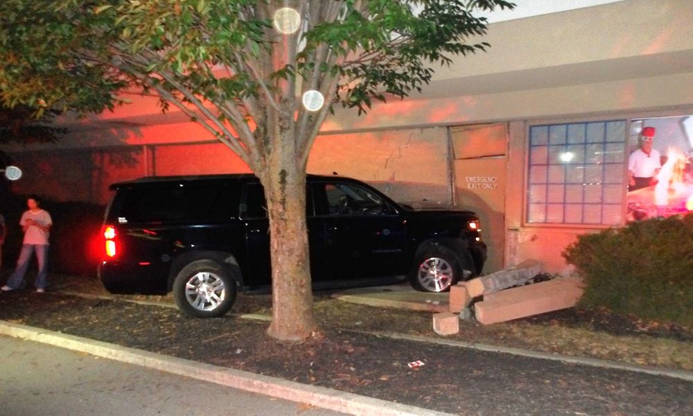 A 2018 Chevy Suburban crashed into Sake Japanese Steak House and Sushi Bar in Miami Twp. around 9:40 p.m. Saturday, Sept. 21, 2024. The vehicle's driver lost control of the vehicle, which was heading west on Miamisburg Centerville Road. CONTRIBUTED