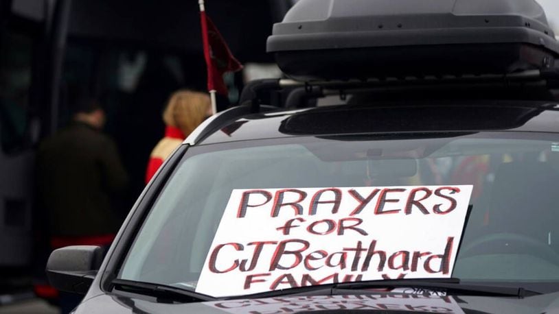 A sign outside Levi's Stadium showed support for San Francisco 49ers quarterback C.J. Beathard, whose brother was fatally stabbed in Tennessee on Saturday.