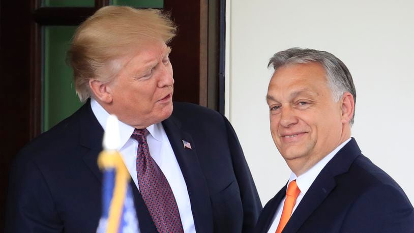 FILE - President Donald Trump, left, welcomes Hungarian Prime Minister Viktor Orban to the White House in Washington, on May 13, 2019. (AP Photo/Manuel Balce Ceneta, File)